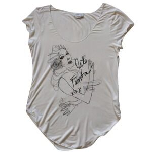 Bebe Top Woman's M White Female‎ Pop Art Graphic Short Sleeve Scoop Neck